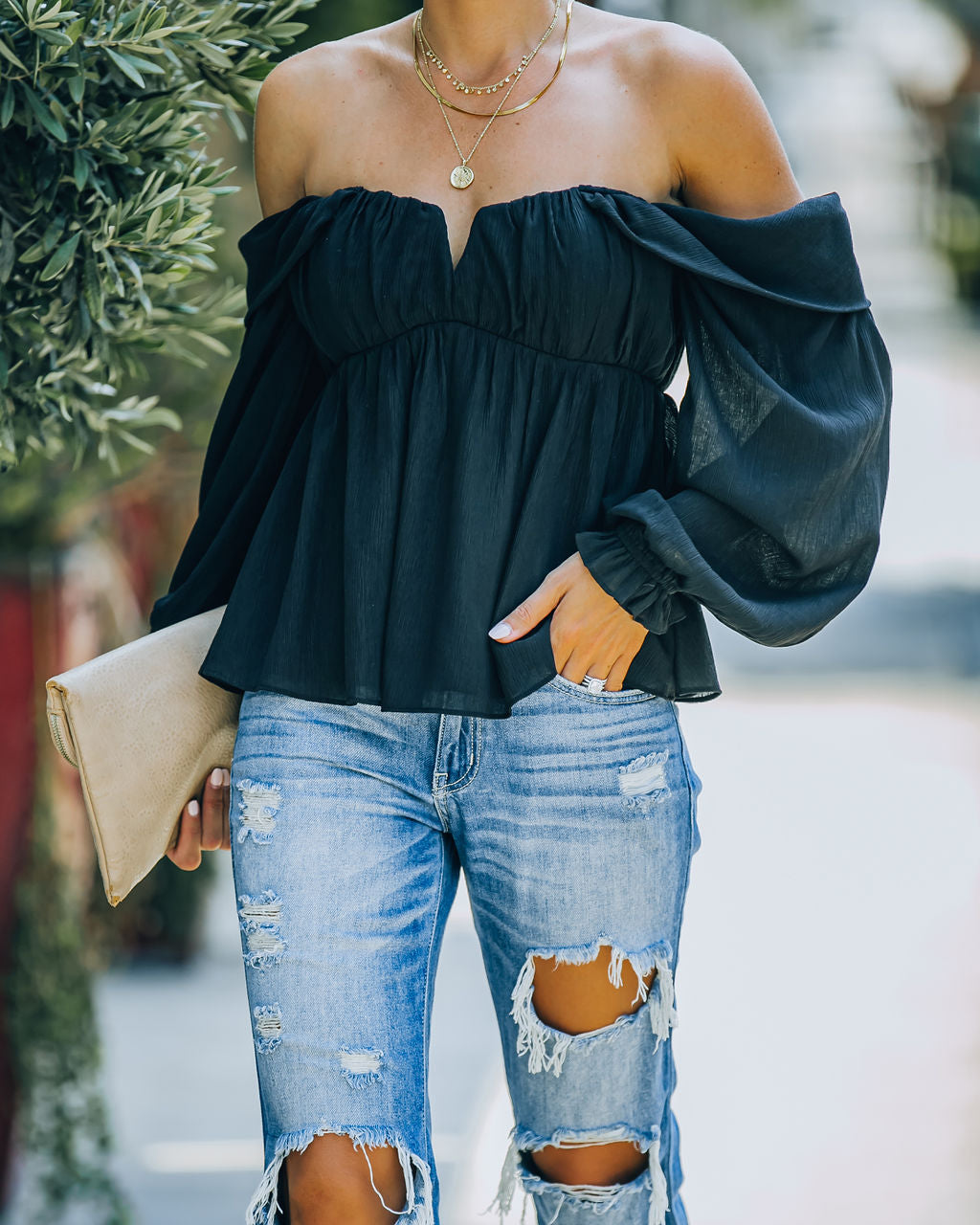 Rocha Off The Shoulder Babydoll Top