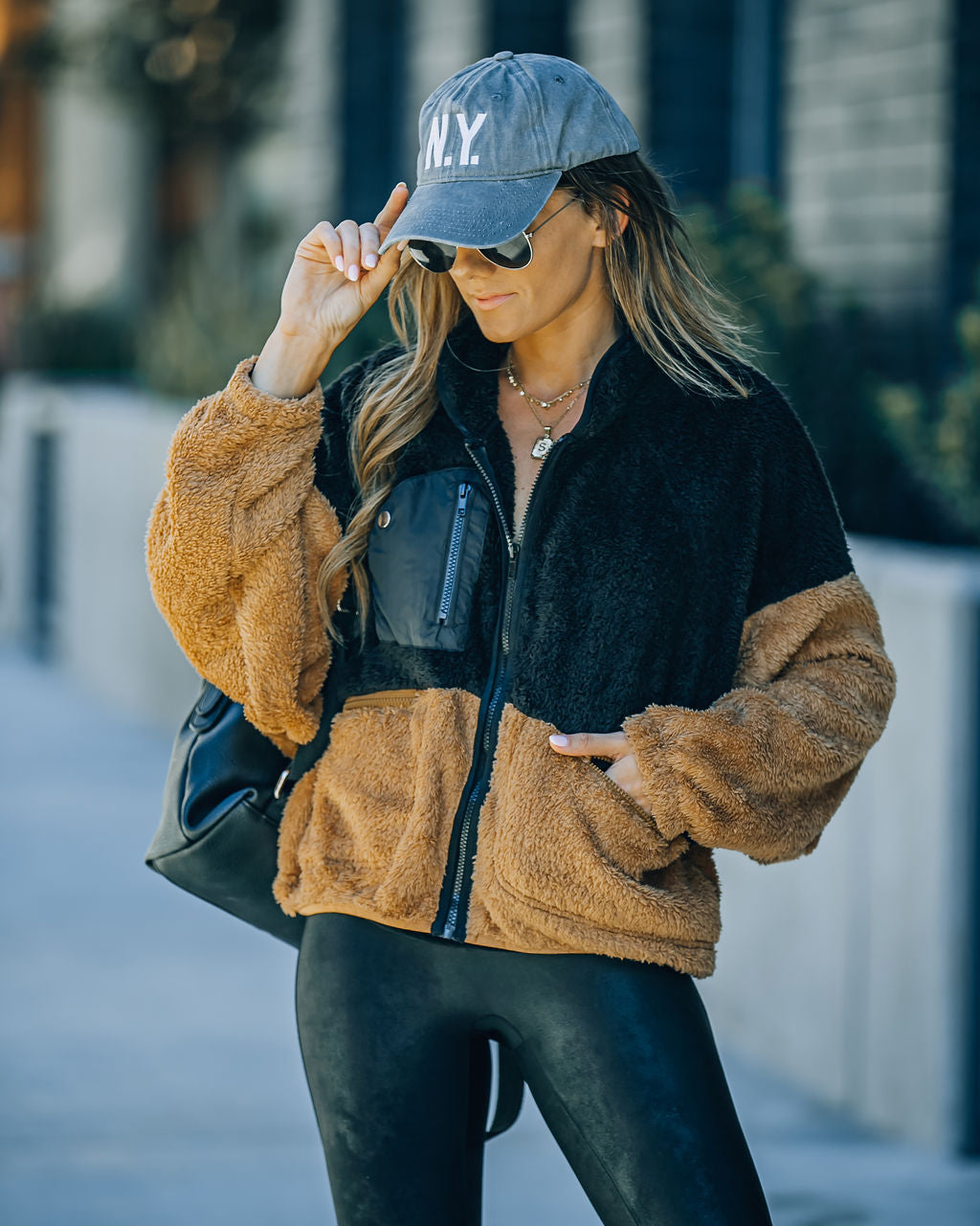 Nava Pocketed Colorblock Zip Up Jacket - Black Ins Street