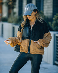 Nava Pocketed Colorblock Zip Up Jacket - Black Ins Street