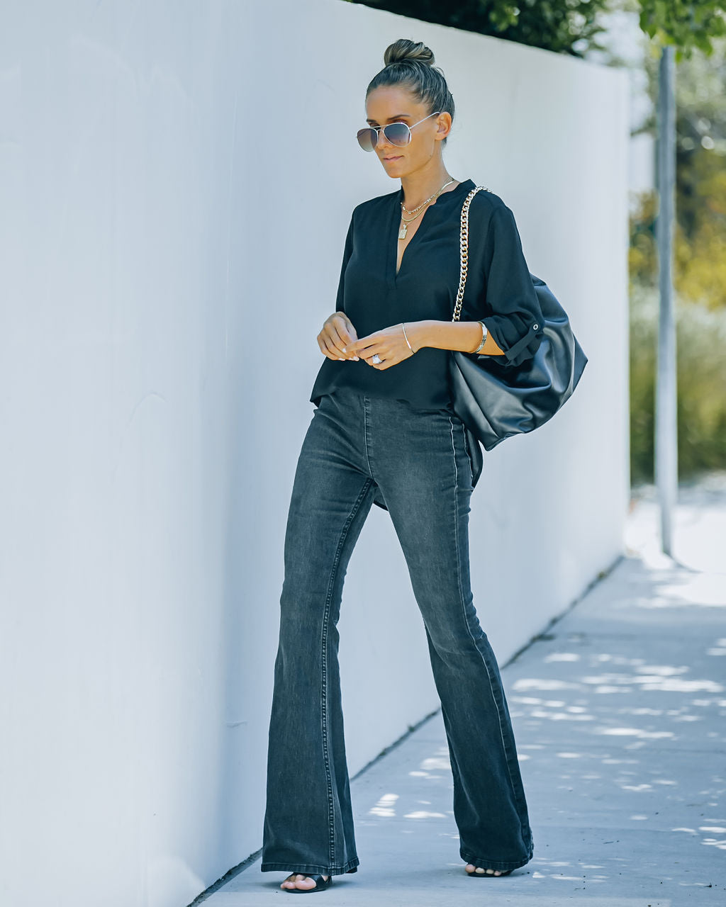 Split The Tab Blouse - New Black - FINAL SALE