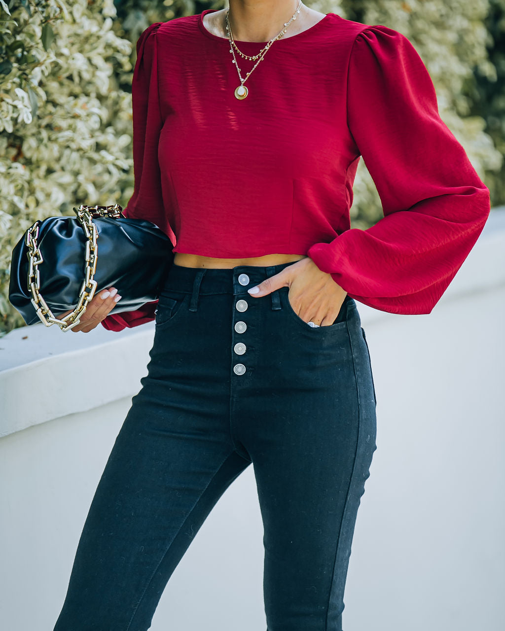 Joyce Billowed Sleeve Crop Blouse - Port - FINAL SALE