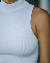 Louie Sleeveless Mock Neck Crop Top - White