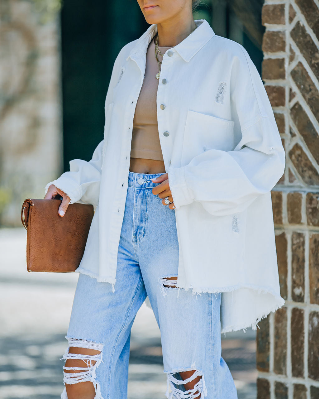 Thinking Out Loud Cotton Distressed Denim Jacket - Off White - FINAL SALE