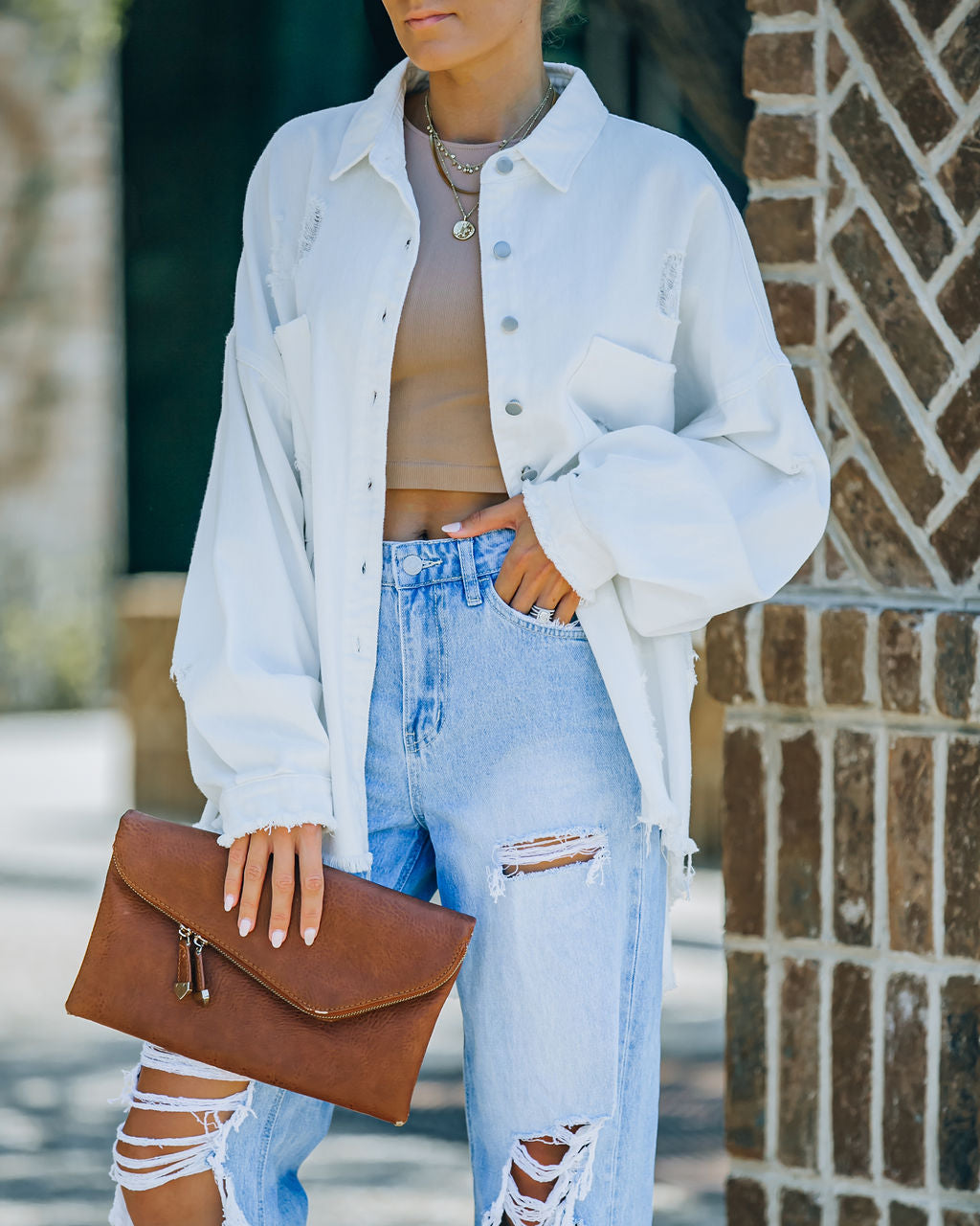 Thinking Out Loud Cotton Distressed Denim Jacket - Off White - FINAL SALE
