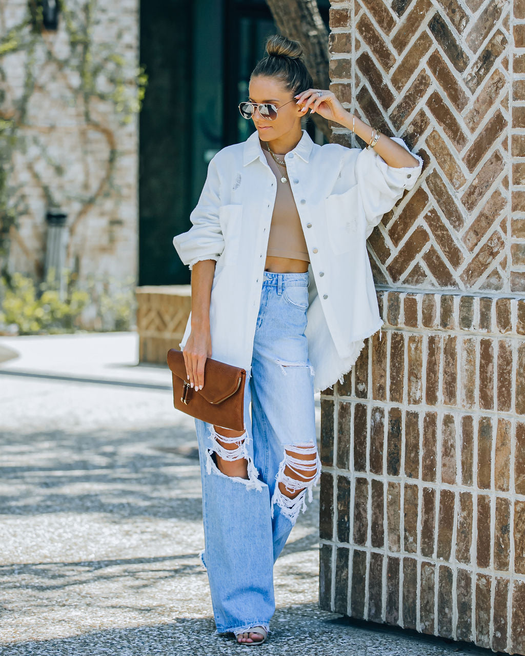 Thinking Out Loud Cotton Distressed Denim Jacket - Off White - FINAL SALE