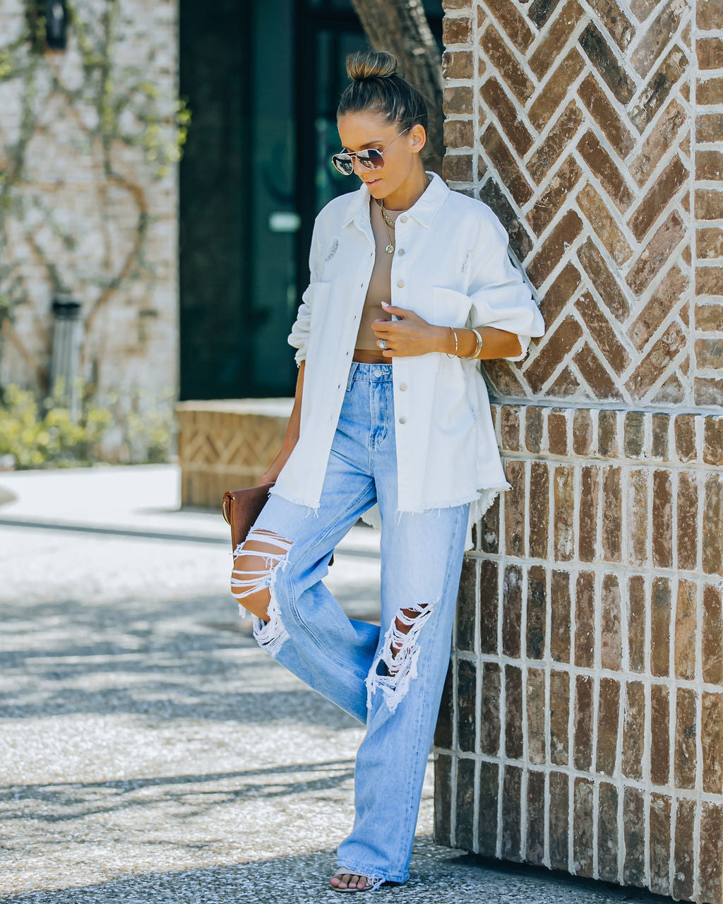 Thinking Out Loud Cotton Distressed Denim Jacket - Off White - FINAL SALE