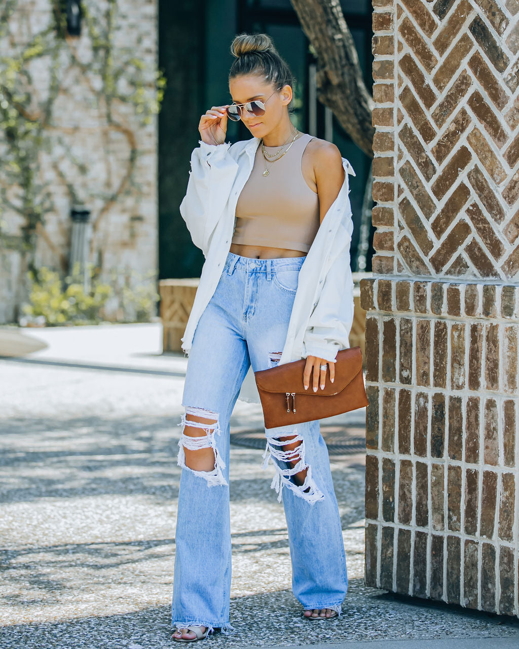 Thinking Out Loud Cotton Distressed Denim Jacket - Off White - FINAL SALE