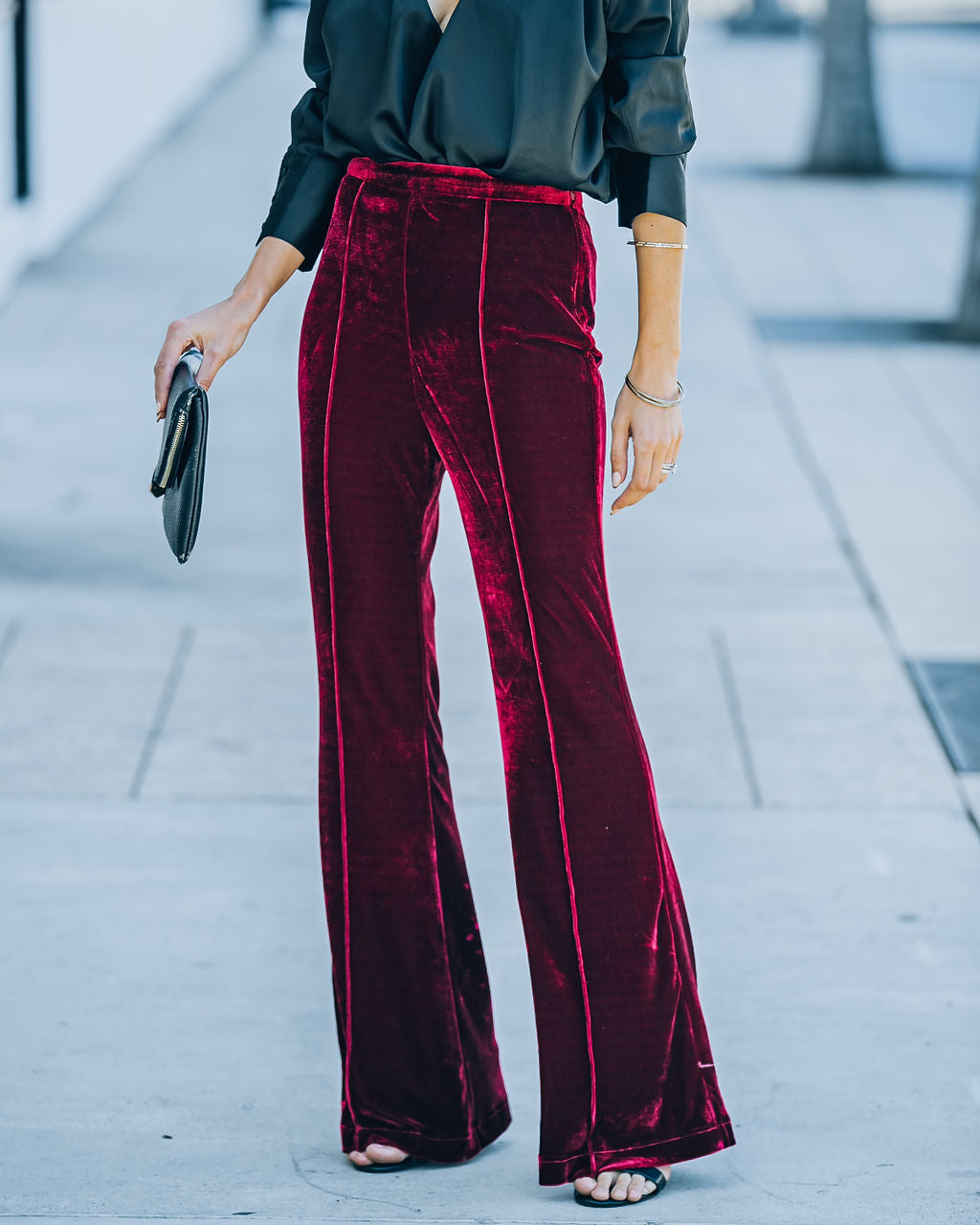 Amani High Rise Velvet Flare Pants - Burgundy SALT-001