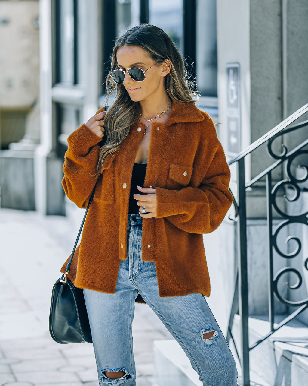 Aiden Fuzzy Knit Shacket - Camel - FINAL SALE