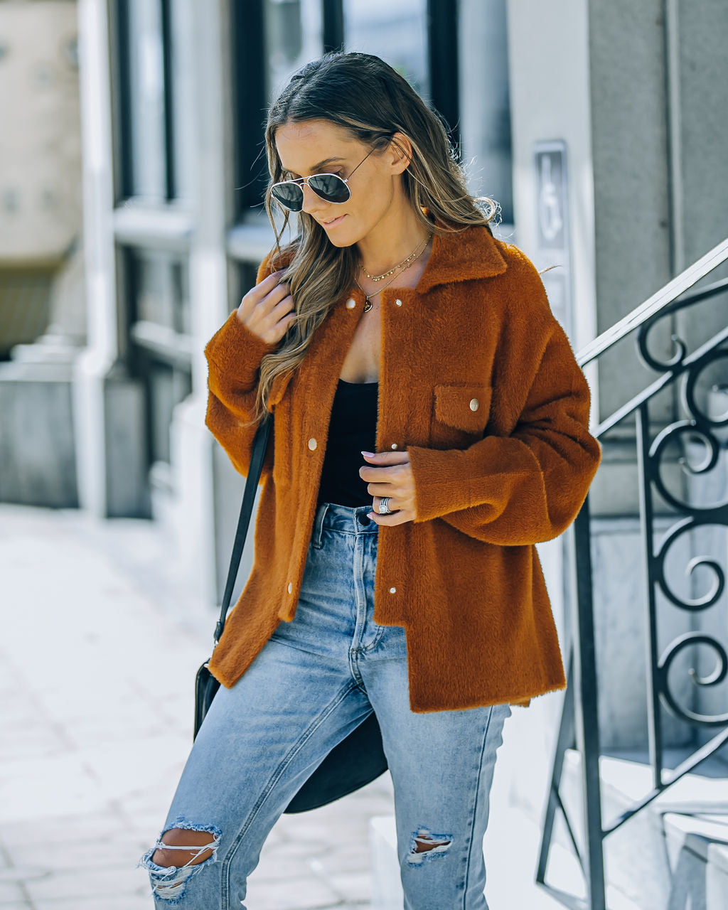 Aiden Fuzzy Knit Shacket - Camel - FINAL SALE