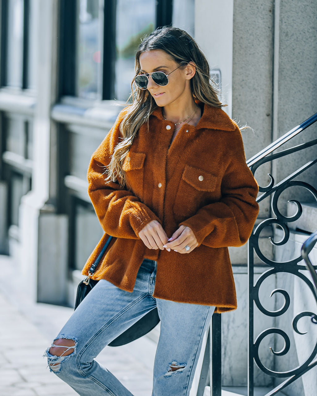 Aiden Fuzzy Knit Shacket - Camel - FINAL SALE