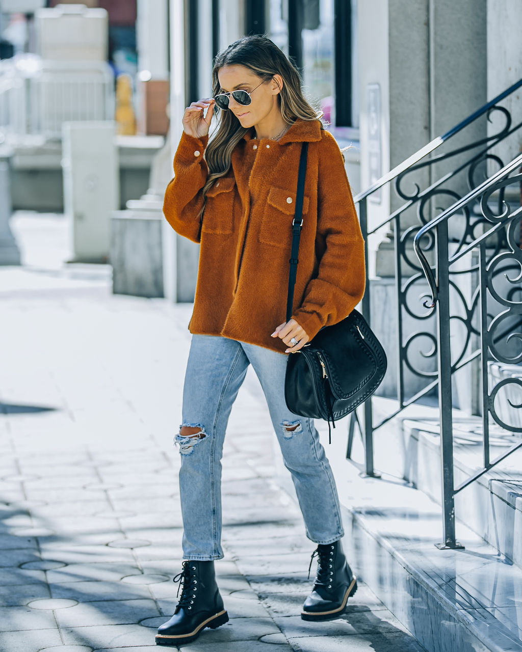 Aiden Fuzzy Knit Shacket - Camel - FINAL SALE