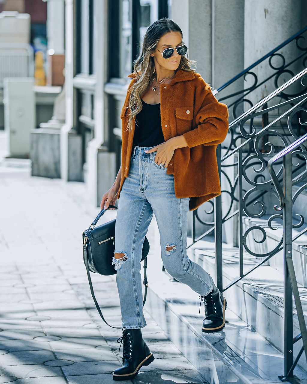 Aiden Fuzzy Knit Shacket - Camel - FINAL SALE