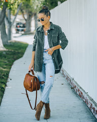 Tristan Shacket aus ausgefranstem Baumwollcord - Olivgrün