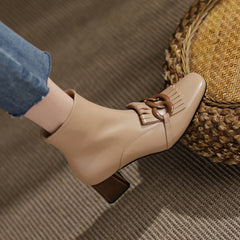 Elena Square Toe Ankle Boots with Chain