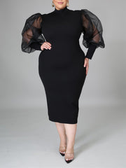 Fashion Puff Sleeve Plus Size Party Midi Dress Sai Feel
