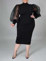 Fashion Puff Sleeve Plus Size Party Midi Dress Sai Feel