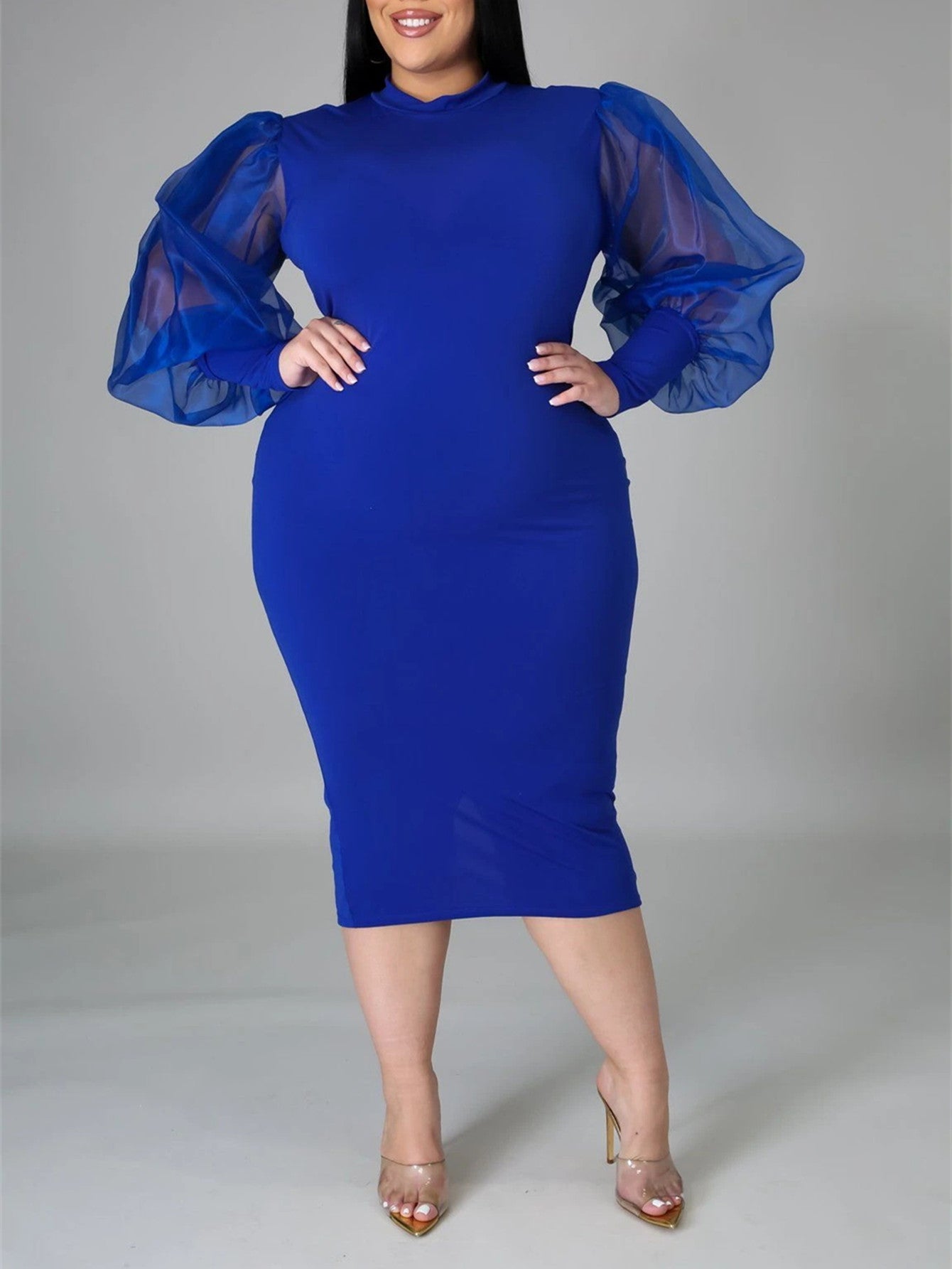 Fashion Puff Sleeve Plus Size Party Midi Dress Sai Feel