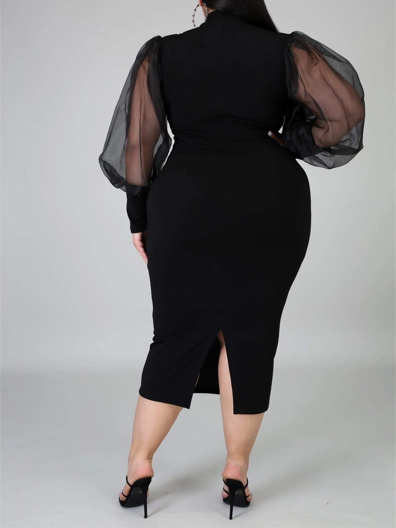 Fashion Puff Sleeve Plus Size Party Midi Dress Sai Feel