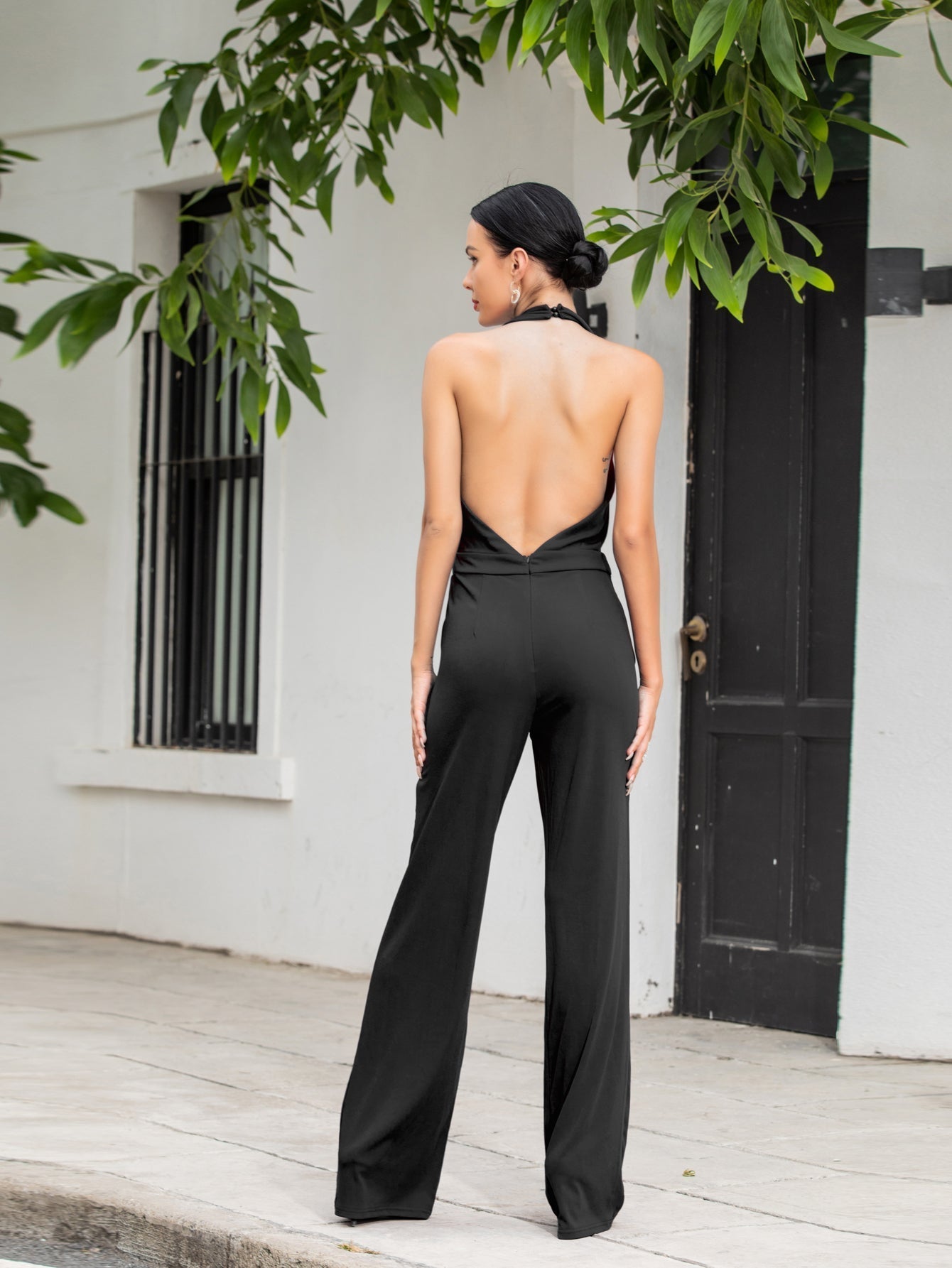 Fashion Women Sexy Sleeveless Halter V Wide Leg Neck Jumpsuit Sai Feel
