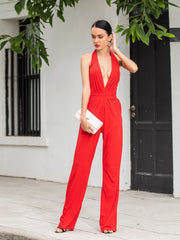 Fashion Women Sexy Sleeveless Halter V Wide Leg Neck Jumpsuit Sai Feel