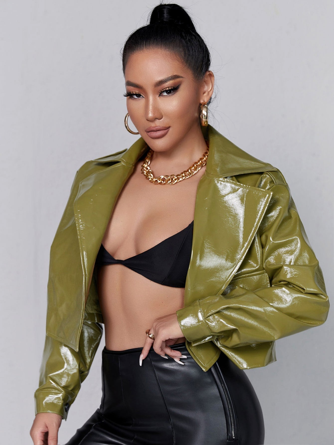 Faux Leather Crop Jacket