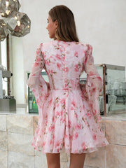 Floral Print Sheer Flare Dress Sai Feel