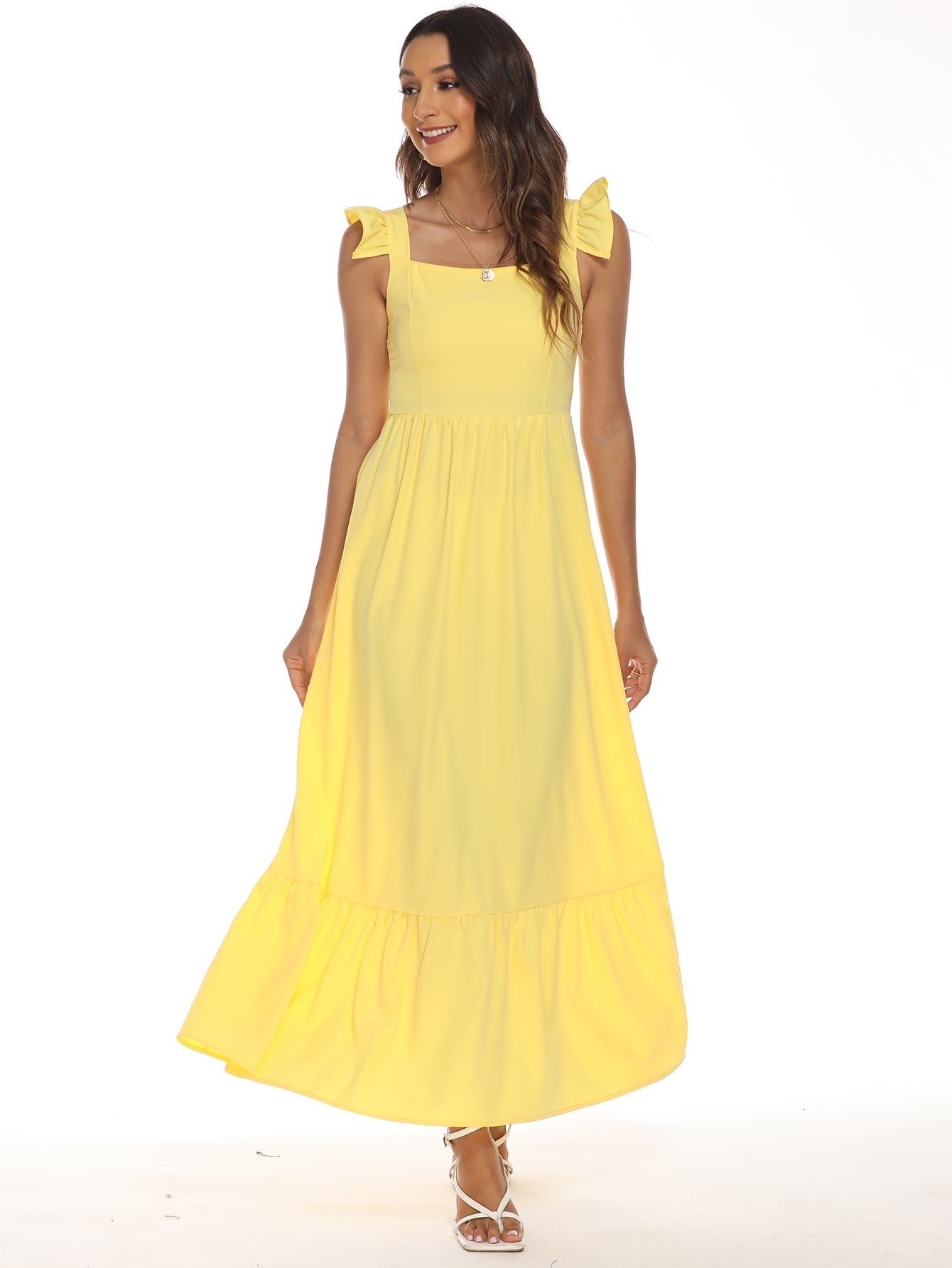 Flying Sleeves Ruffles Maxi Dress
