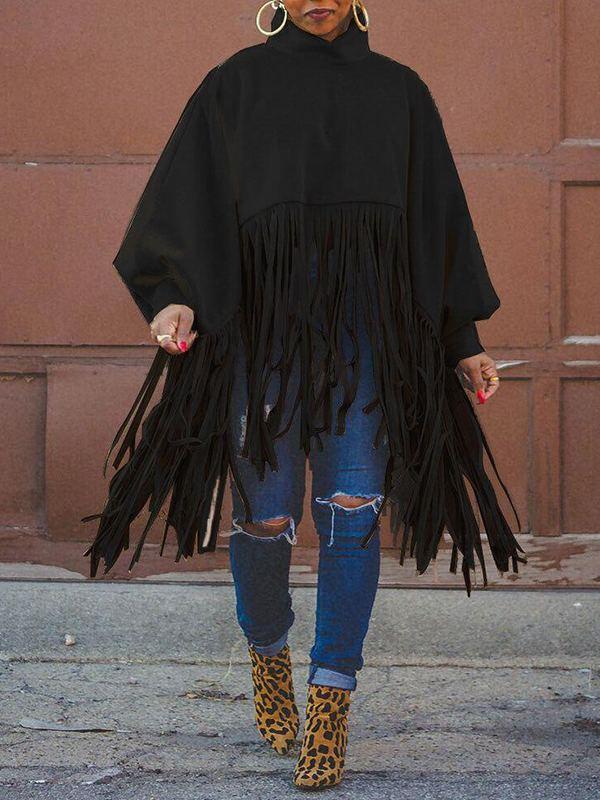 Fringe Combo Turtleneck Sweatshirt Ins Street