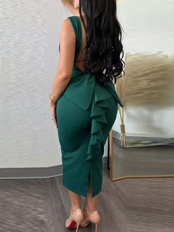 Sleeveless Backless Slit Dress Ins Street