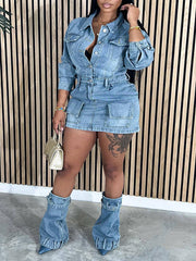 Button-Front Denim Dress Ins Street