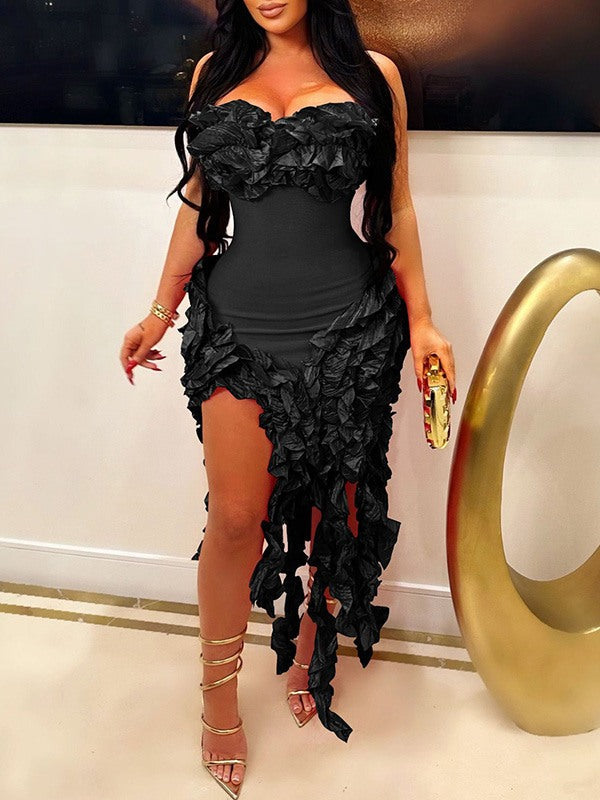 Frilled Strapless Dress Ins Street