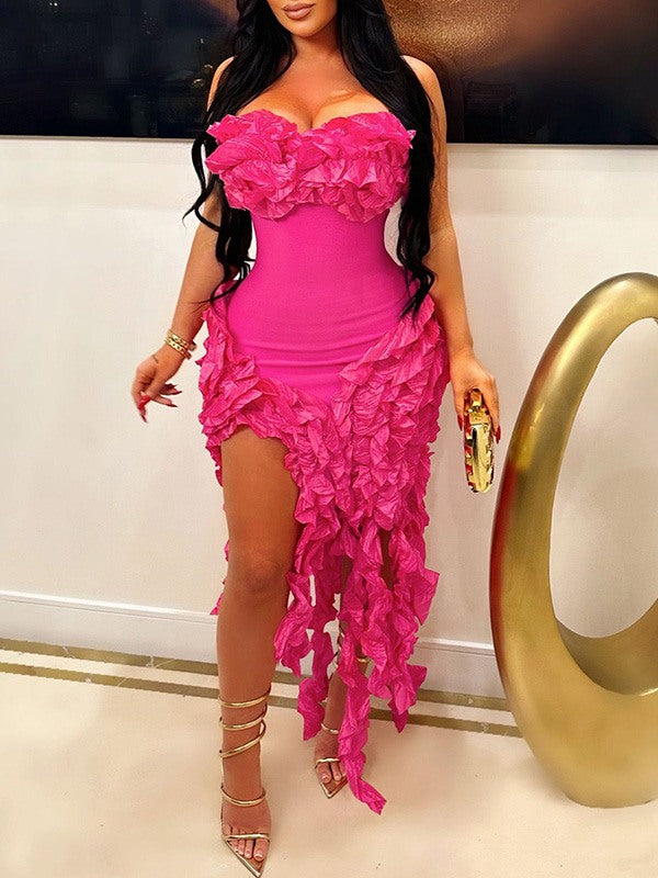 Frilled Strapless Dress Ins Street
