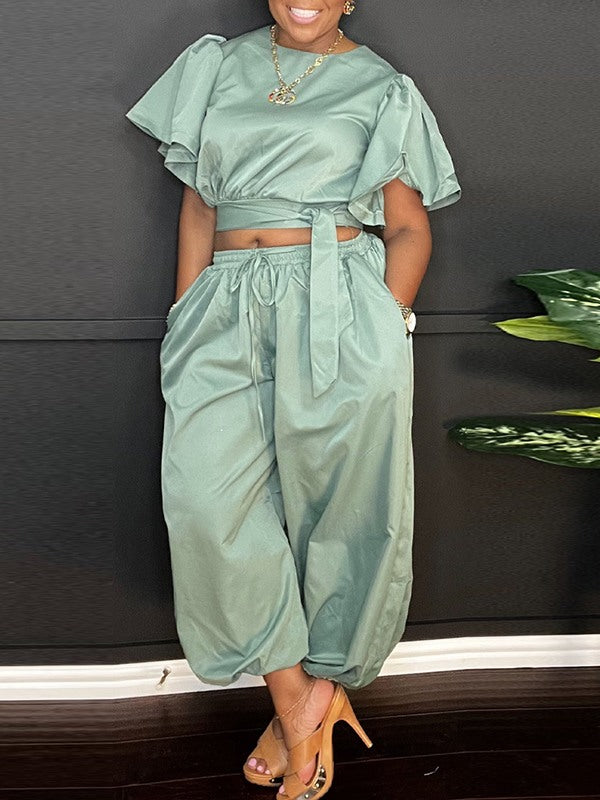 Solid Tied Top & Pants Set Ins Street