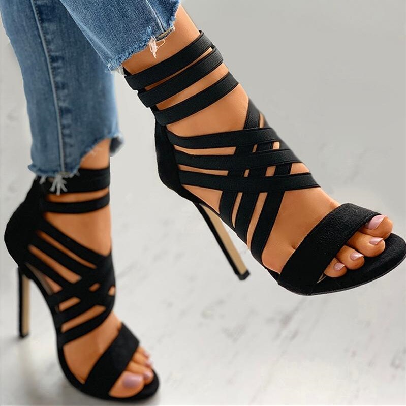 Reißverschluss High Heels Sandalen