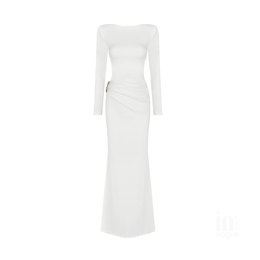 Round Neck Long Sleeve Cut Out Maxi Bodycon Dress H1729