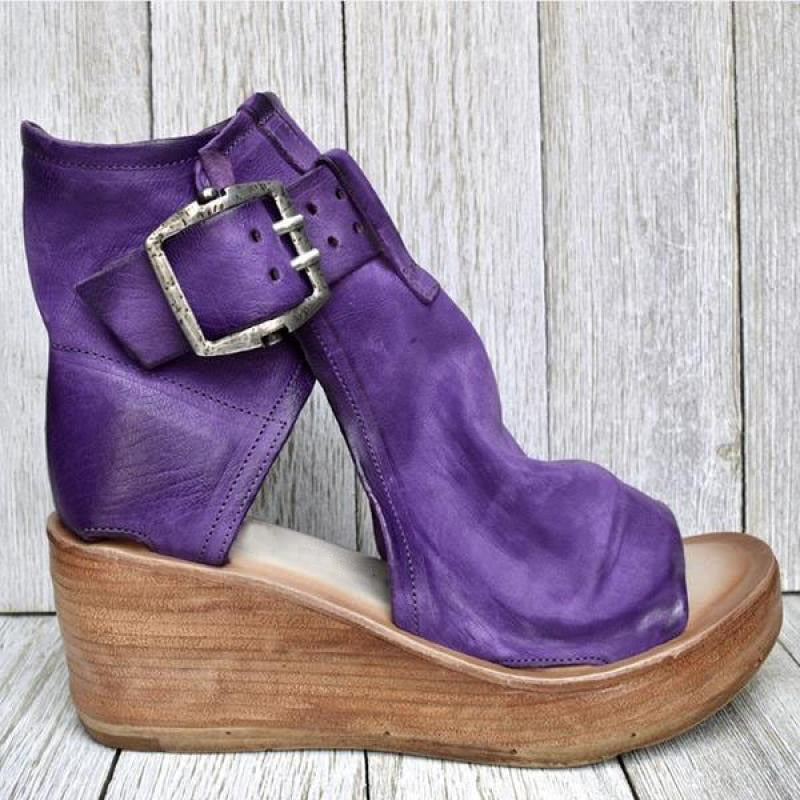 Retro Peep Toe Plateau Sandalen