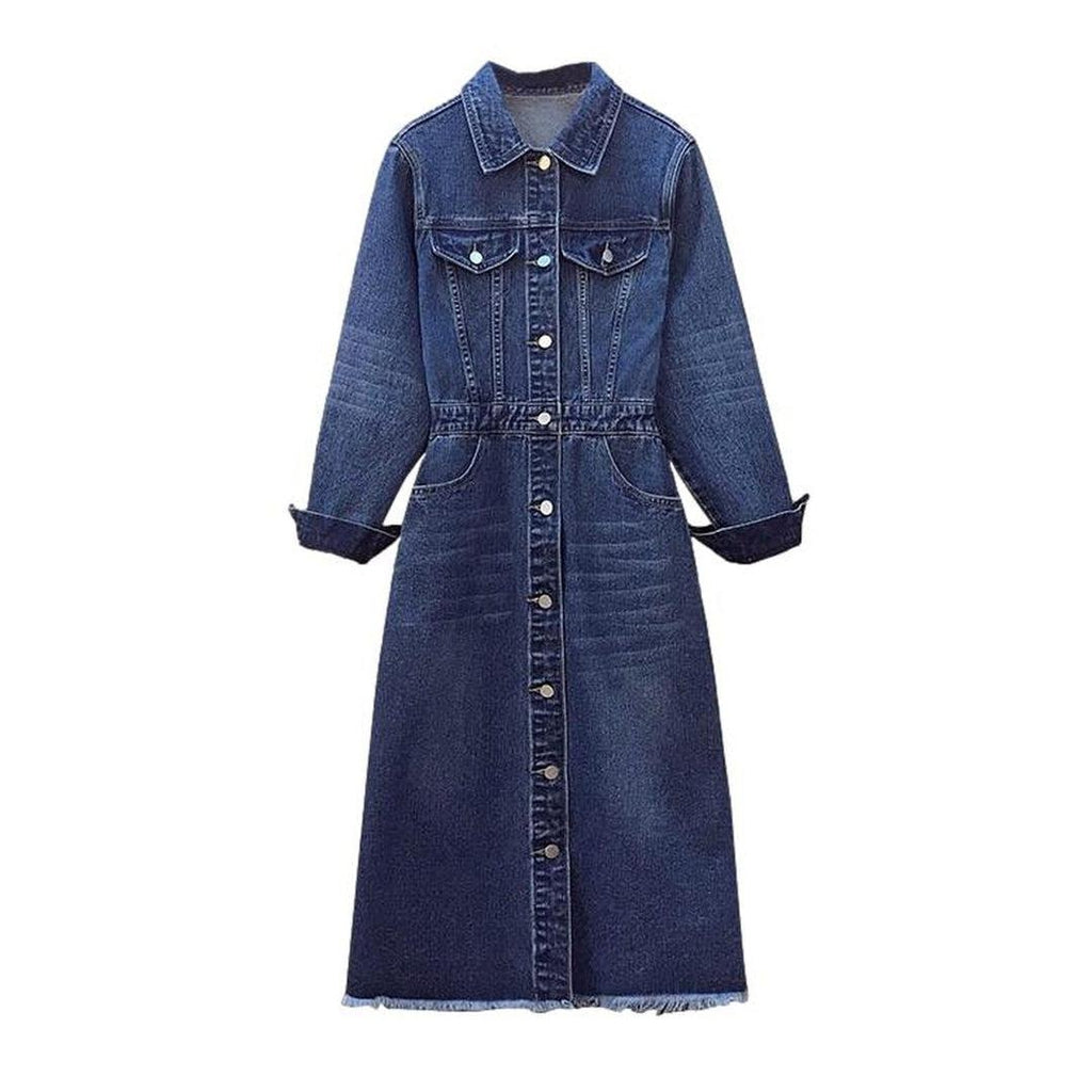 Ripped edge long denim dress