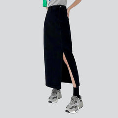 Side closure long denim skirt