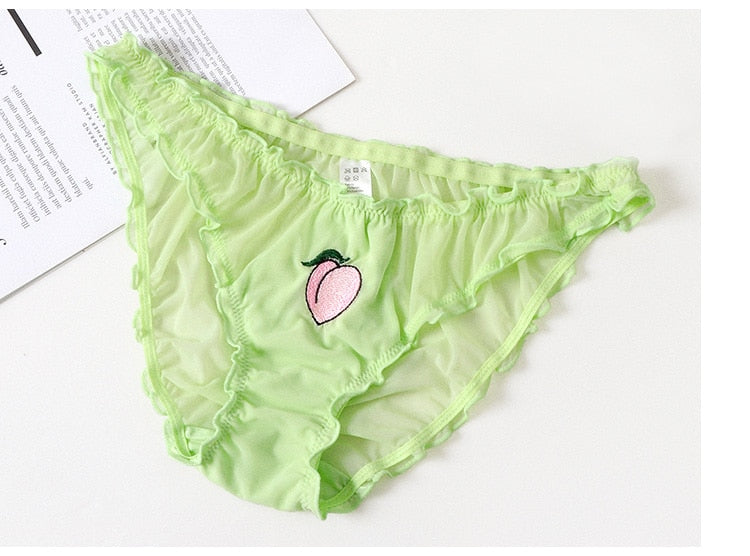 3Pcs/Lot Lace Lingerie Temptation Low-waist Panties Fruit Ins Embroidery Transparent Briefs Seamless Underwear