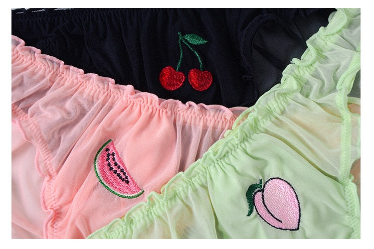 3Pcs/Lot Lace Lingerie Temptation Low-waist Panties Fruit Ins Embroidery Transparent Briefs Seamless Underwear