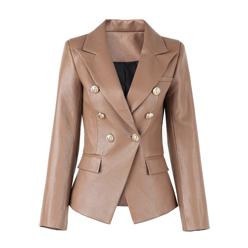 Killian Double Breasted Leather Blazer