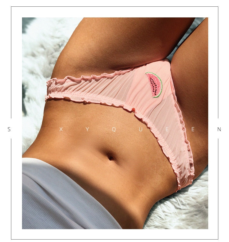 3Pcs/Lot Lace Lingerie Temptation Low-waist Panties Fruit Ins Embroidery Transparent Briefs Seamless Underwear