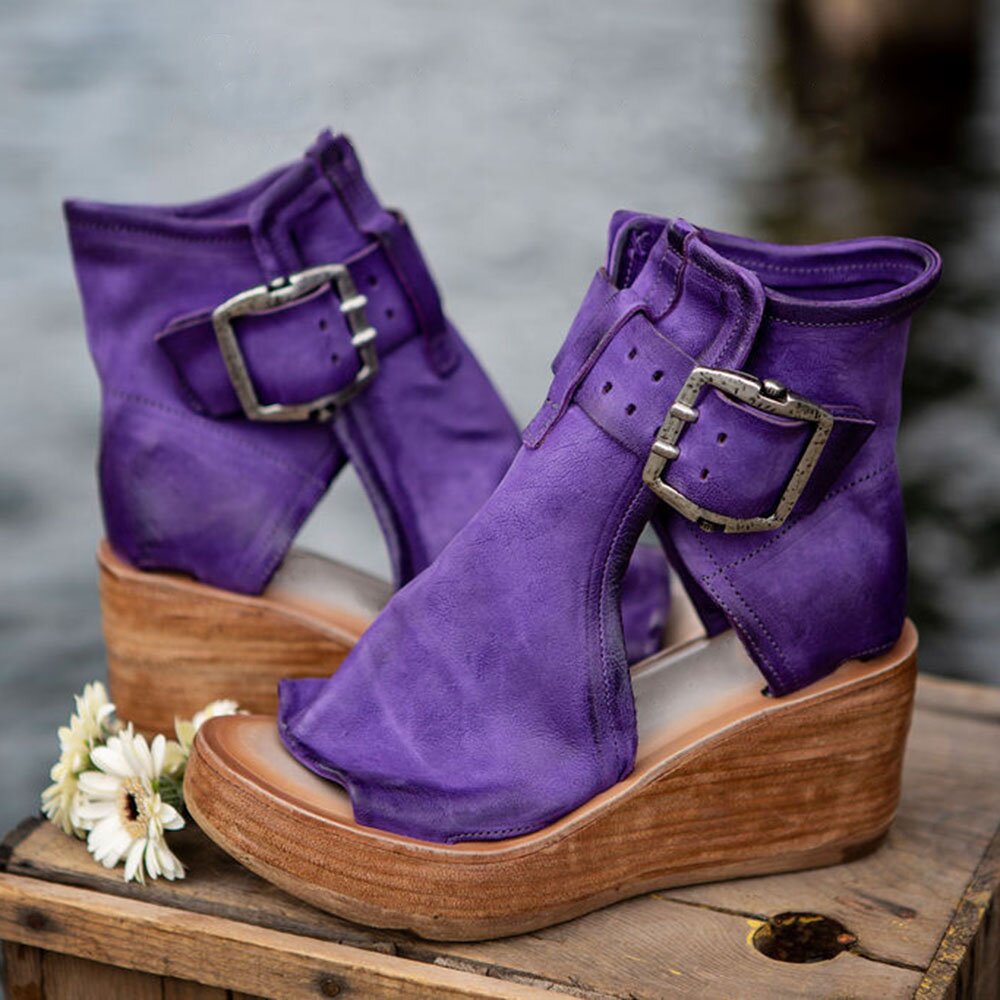 Retro Peep Toe Plateau Sandalen