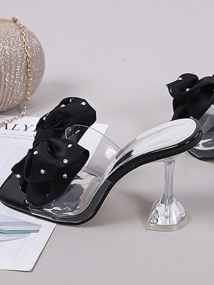 Sandalen aus Seide mit Schleife und Strass-Deko