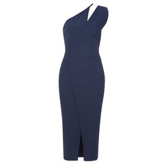 One Shoulder Sleeveless Midi Frill Bandage Dress