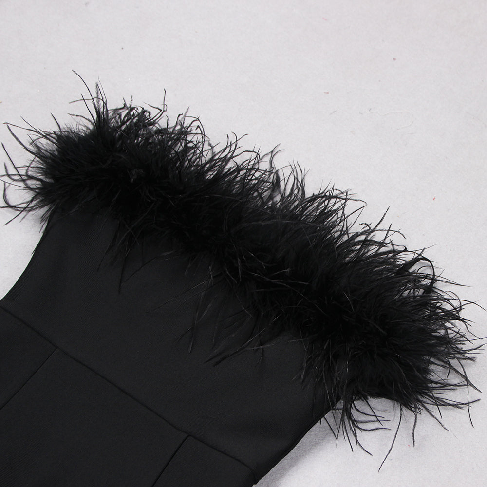 Strapless Sleeveless Maxi Feather Bandage Dress