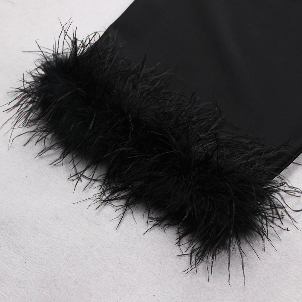 Strapless Sleeveless Maxi Feather Bandage Dress
