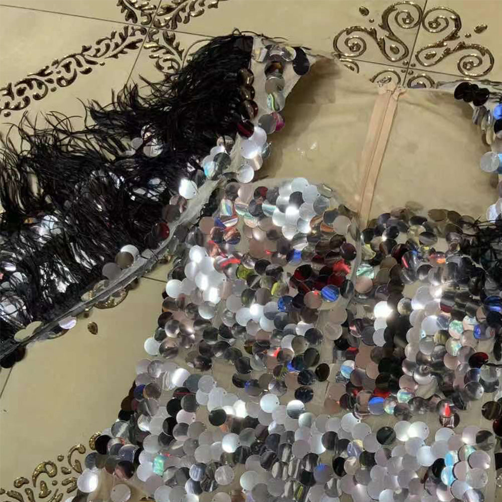 Square Collar Long Sleeve Sequins Maxi Bodycon Dress