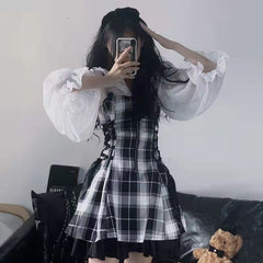 Kawaii Plaid Dress Set